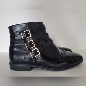 SMALL FEET? ZARA Women's Flat Ankle Boots Black w/ Silver Buckles Moto Gothic